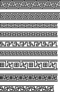Set of seamless geometric black borders. Buryatian, Mongolian ethnic style. Pattern brush samples included.