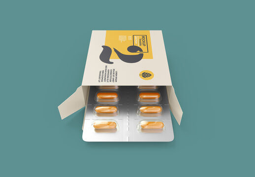 Paper Box with Pills Mockup