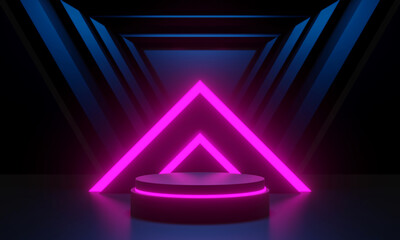 3d illustration rendering,gaming gamer background abstract wallpaper,cyberpunk style metaverse scifi game, neon glow of stage scene pedestal room