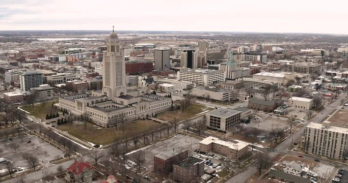 Aerial View Lincoln Nebraska State Capital City Building