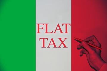 Italian flag with the text "Flat Tax"