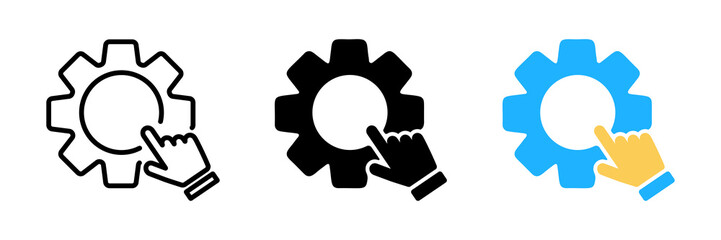 Black line Settings in the hand icon isolated on white background. Set icons colorful circle buttons.