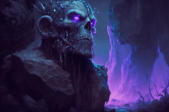 fantasy giant skeleton zombie monster. digital art style, illustration painting.