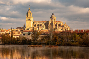 Fototapeta premium Catedral de Salamanca, río Tormes, Castilla y León, España