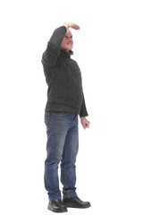 Positive young businessman peers into the future, concept for progress, development and career