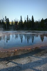 Steam rising at thermal pools in Yellowstone National Park