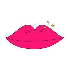 Cartoon beautiful lips with stars. Vector illustration