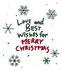 Christmas greeting card with wishes. Illustration for postcards, greetings, typography