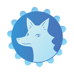 Fairy fox face portrait vector illustration, glass jewelry pendant or earrings design, art deco style.