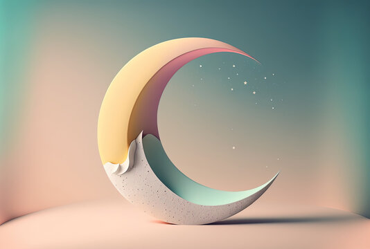 Background with pastel colors with a white crescent. Generative AI