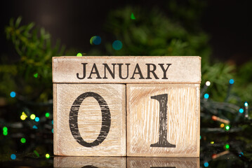 1st january sign for New Year winter holiday festive background and ornaments - 551908403