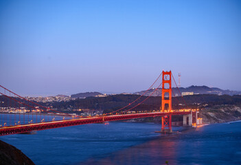 Golden gate bridge as seen in the early evening long exposure. 