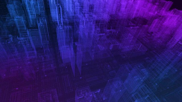 Abstract 3d hologram with futuristic digital city matrix