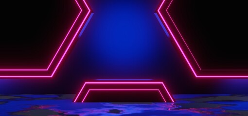 3d illustration rendering,gaming gamer background abstract wallpaper,cyberpunk style metaverse scifi game, neon glow of stage scene pedestal room