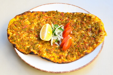 Turkish foods ; Turkish pizza -Lahmacun. 