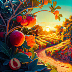 Obraz na płótnie Canvas Lush Fruit growing in an orchard during golden hour