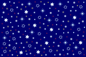 Fototapeta na wymiar Białe gwiazdki, świąteczne na niebieskim tle.