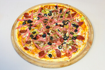 Delicious mixed pizza with rich content. Menu concept of choice and diversity. Karisik pizza