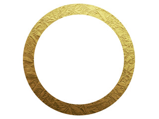 Thick gold circular frame, metallic circle with copy space, ring. yellow metal texture made with thick layer of paint, round object	
