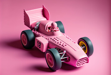 combination of old formulas one toy vehicle against a pink background. Generative AI