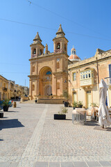 Fototapeta na wymiar Marsaxlokk, Malta: The Church of Our Lady of Pompei was founded in 1890 and is the parish church of Marsaxlokk village.