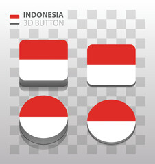 Indonesia flag. Square and Round 3d Button. Vector 
