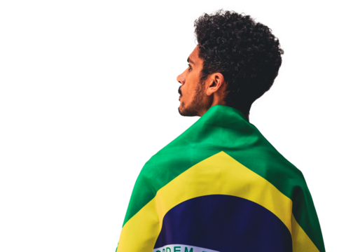 Dramatic Portrait of a Black Soccer Player Holding Flag.