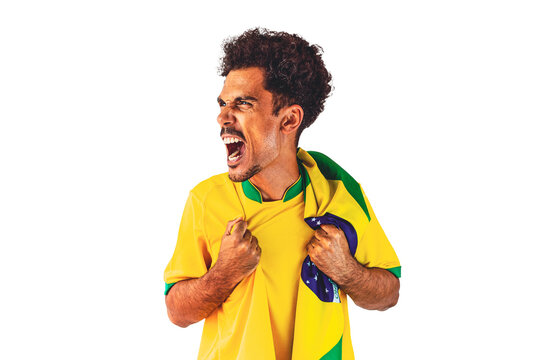 Dramatic Portrait of a Black Soccer Player Holding Flag.