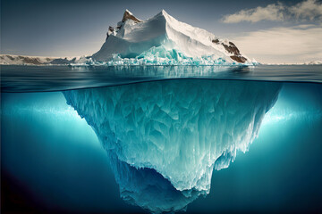Floating iceberg in the polar sea. Generative AI.