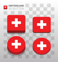 Switzerland flag. Square and Round 3d Button. Vector 