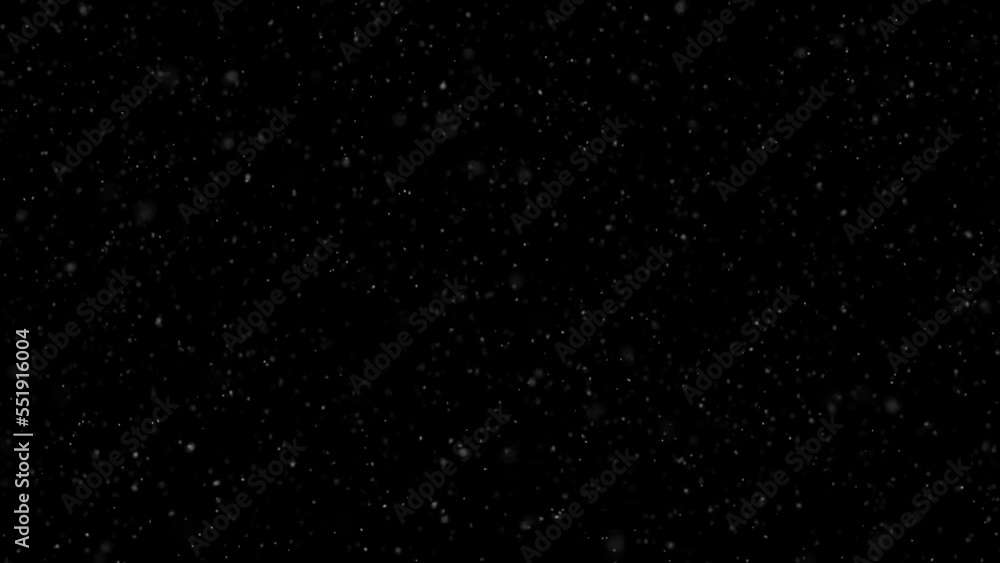 Poster seamless loop blurred snowflakes on clean black animation copy space background. slow motion.