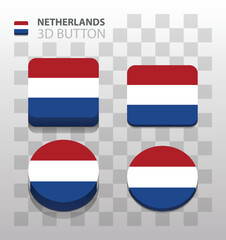 Fototapeta premium Netherlands flag. Square and Round 3d Button. Vector 