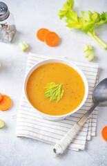 Celery carrot puree soup in a bowl