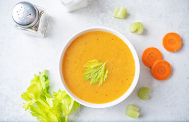 Celery carrot puree soup in a bowl
