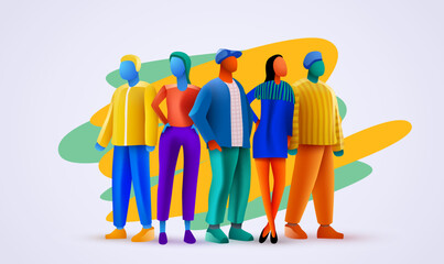 3d colorful people standing together. Team or friendship concept.