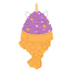 Vector illustration of cute  doodle asian food taiyaki ice cream for print ,design, greeting card,sticker,icon