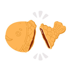Obraz premium Vector illustration of cute doodle asian food taiyaki for print ,design, greeting card,sticker,icon