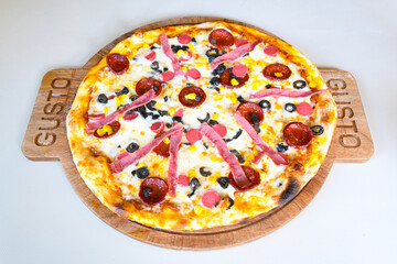 Delicious mixed pizza with rich content. Menu concept of choice and diversity. Karisik pizza
