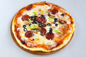 Delicious mixed pizza with rich content. Menu concept of choice and diversity. Karisik pizza