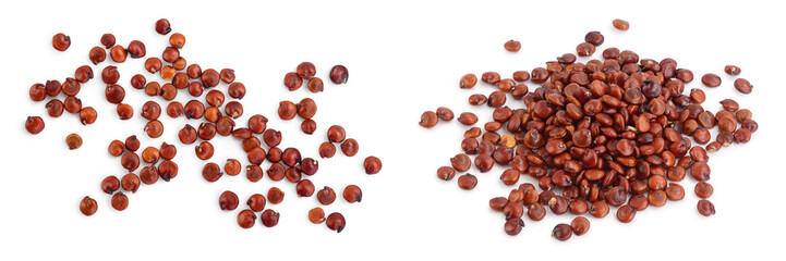 red quinoa seeds isolated on white background with full depth of field. Top view. Flat lay