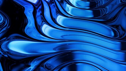 Abstract liquid background with wavy sparkling pattern on shiny glossy surface. Viscous blue fluid like surface of foil or brilliant glass. Beautiful creative festive backdrop. Simple bright BG