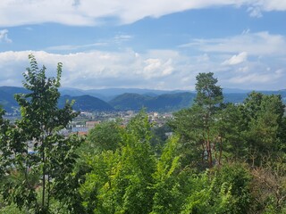 Obraz premium Skyline of Graz. View from Vista Point at Schlossberg in the center of the town. Graz, Styria, Austria