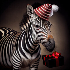 zebra in santa claus hat 