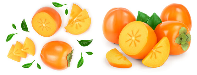 persimmon slice isolated on white background with copy space for your text. Top view. Flat lay pattern