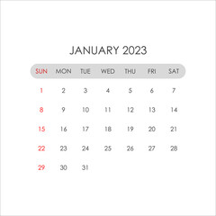 Calendar for January 2023 in a minimalistic style. Vector