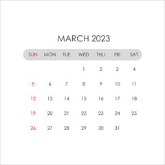 Calendar for March 2023 in a minimalistic style. Vector