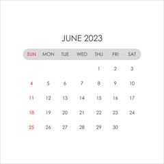 June 2023 calendar in minimalist style. Vector EPS10