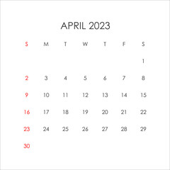 April 2023 calendar in minimalist style. Vector EPS10