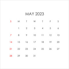May 2023 calendar in minimalist style. Vector EPS10