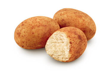 Marzipan balls or potatoes with almond isolated on white background full depth of field